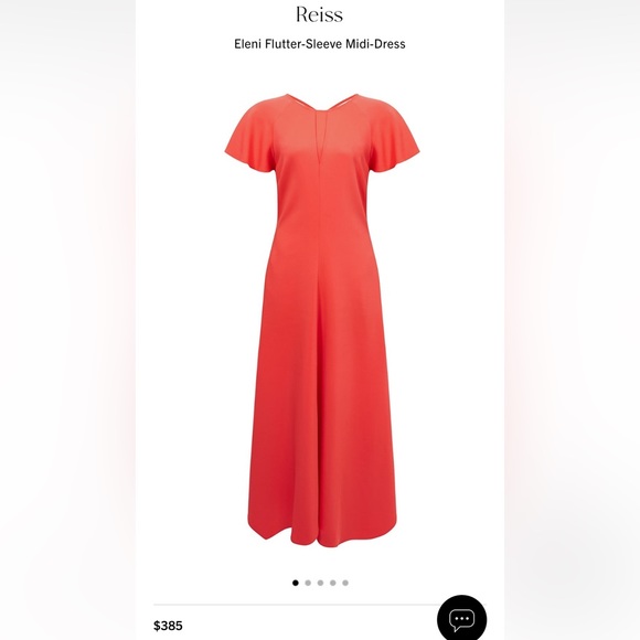 NWT Reiss Eleni Flutter Cap Sleeve strappy back Midi Maxi Coral fit flare dress - Picture 7 of 13